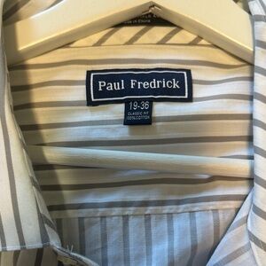 Paul Fredrick Men's Casual Shirt - Cream and Gray Stripes